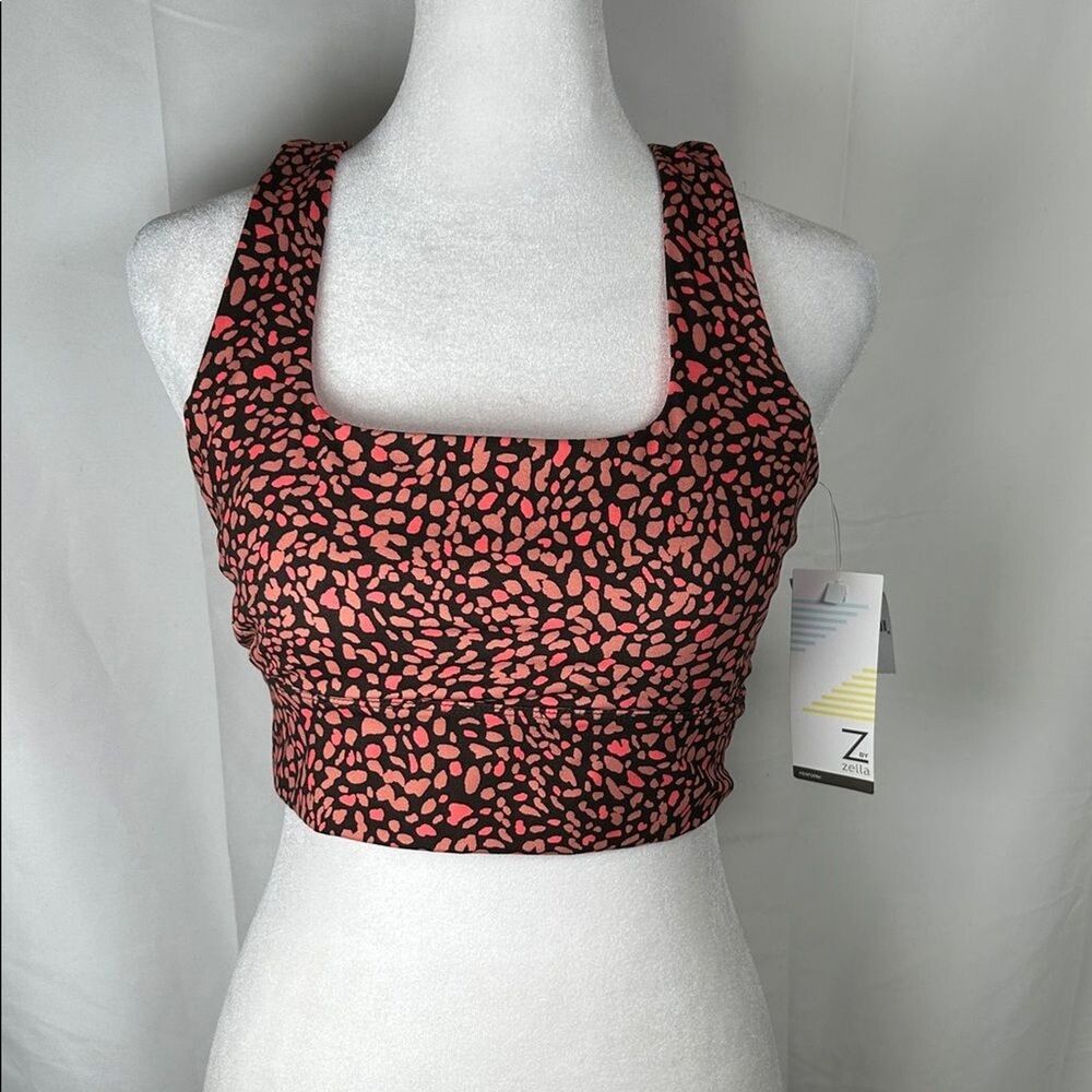 Z by Zella Racerback Sports Bra Women’s Small Pink Animal Print Keyhole Workout